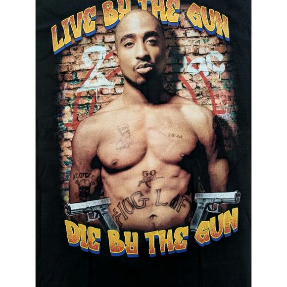 Vintage Tupac Shakur Makaveli Live By The Gun Die By The Gun Double Sided Rap XL